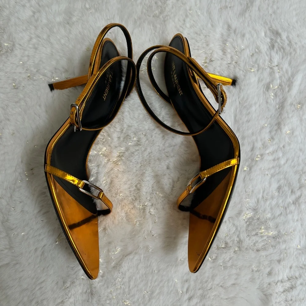 AUTHENTIC Saint Laurent Metallic Orange Kitty Heels